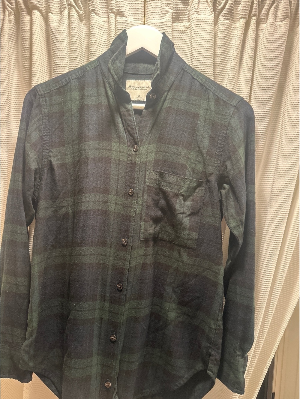 (4)Abercrombie & Fitch Soft & F Collection XS Green and Black Plaid Shirt